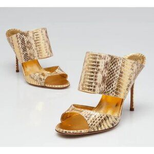 Manolo Blahnik Women’s Ripta Metallic Snakeskin Mules Heels Size 40